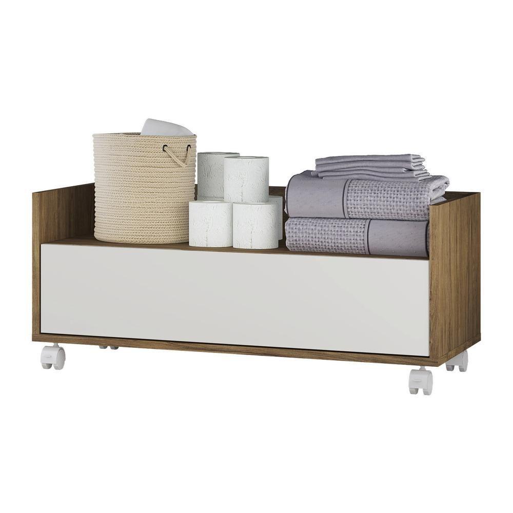 Miniatura Gabinete De Banheiro Com Rodízios 80 Cm Fg2608 Rustic/branco