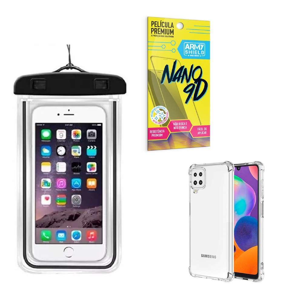 Miniatura Capinha Samsung A12 + Capa A Prova Dágua + Película Nano 9D
