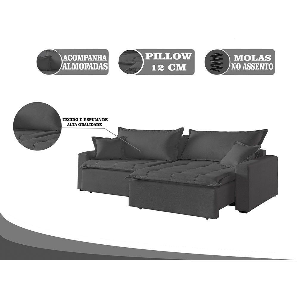 Miniatura Sofá Cama 3 Lugares Retrátil E Reclinável Belize Cinza Profundo