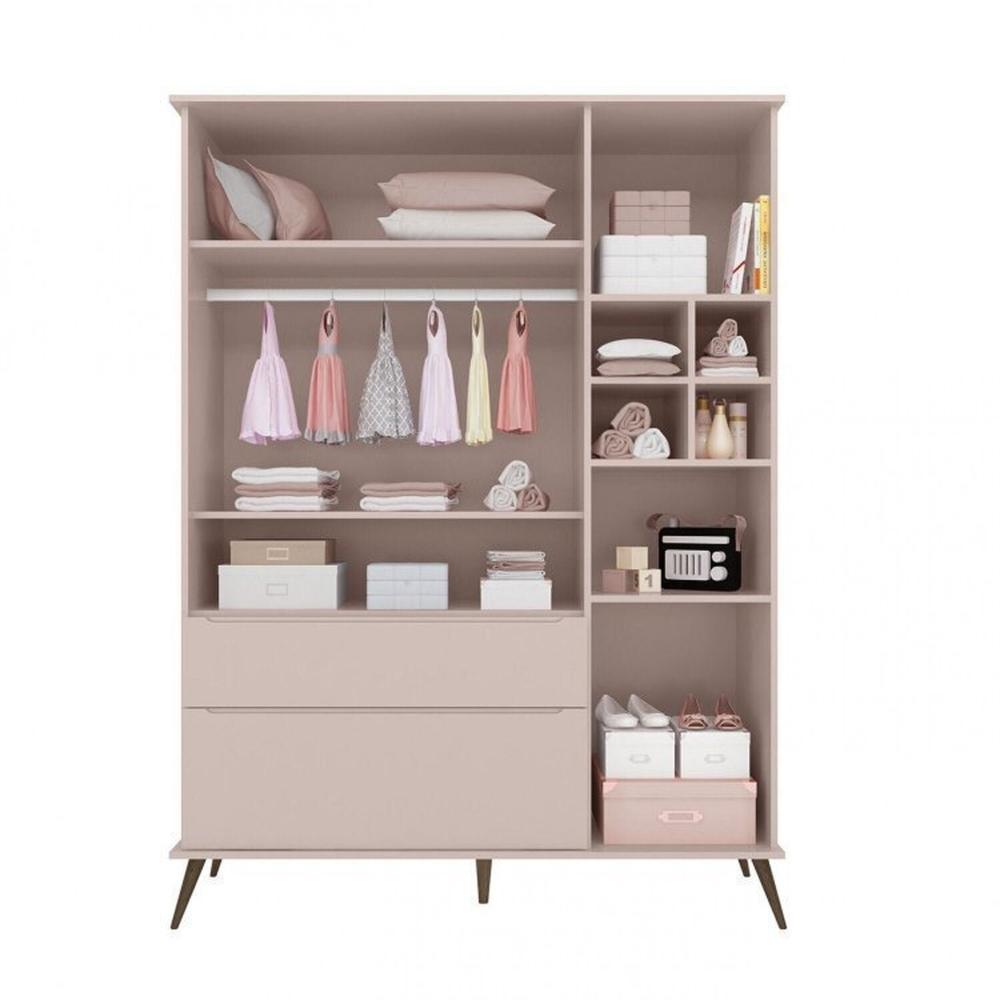 Miniatura Conjunto Quarto Infantil com Guarda-roupa 3 Portas e Cômoda com Sapateira Melinda 100% Mdf Rosa