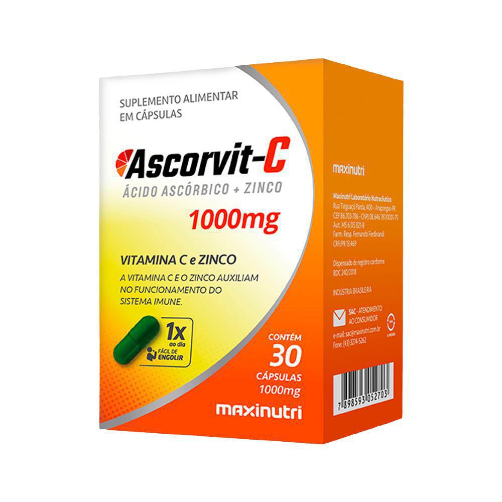 Miniatura Ascorvit C 1000Mg Vitamina C E Zinco 30 Cáps Maxinutri