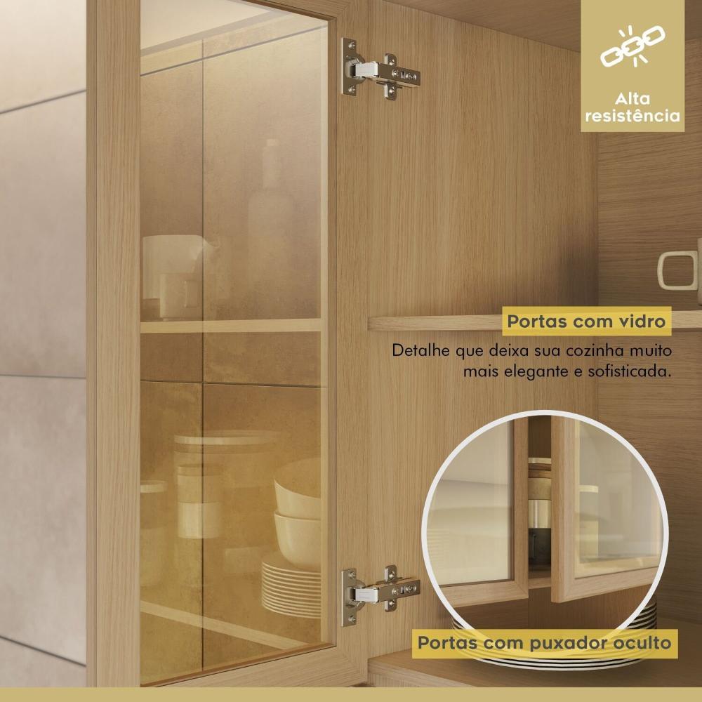Cozinha Completa 6 Peças 12 Portas 2 Gavetas Condessa 350cm 100% MDF Carvalho/Greige