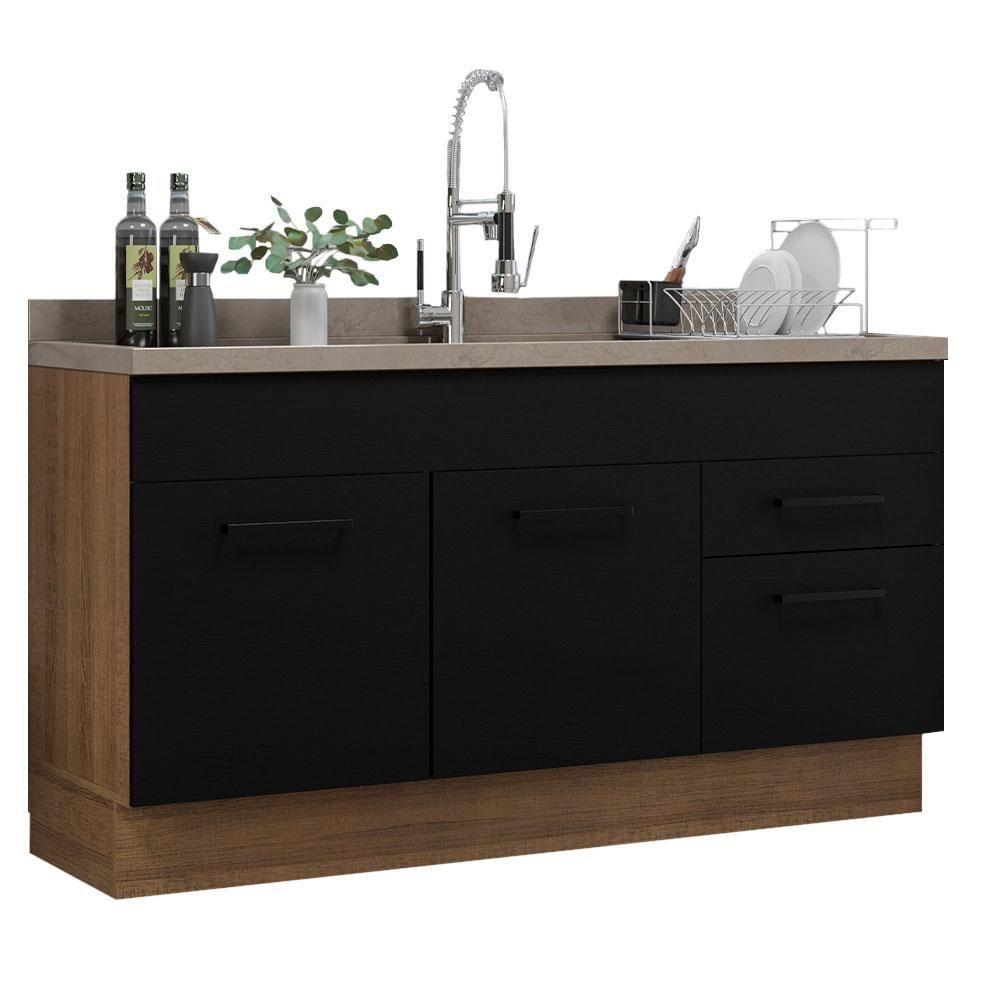 Balcão Gabinete De Pia Madesa Agata 150 Cm 2 Portas E 2 Gavetas (sem Tampo E Pia) - Rustic/preto Rustic/preto