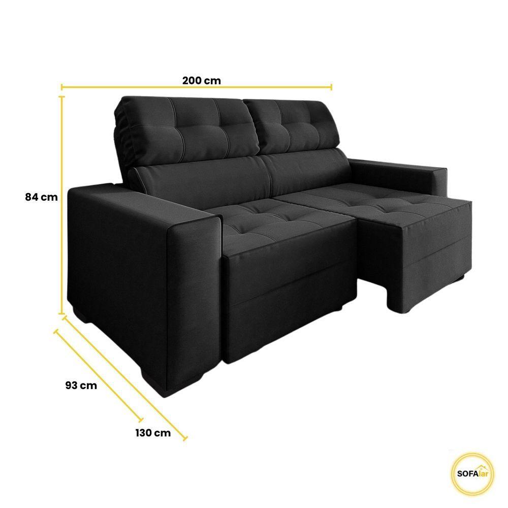 Miniatura Sofá New York 2 Mts Retrátil E Reclinável Catraca Blindada Suede Preto
