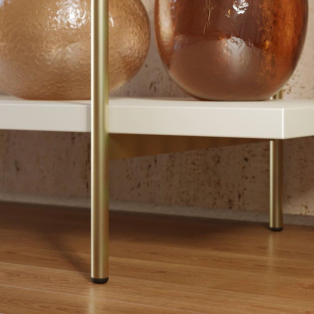 Aparador Divisor de Ambientes 136cm 1 Porta Basculante e Pés em Metal Sena Off White Matte / Freijó