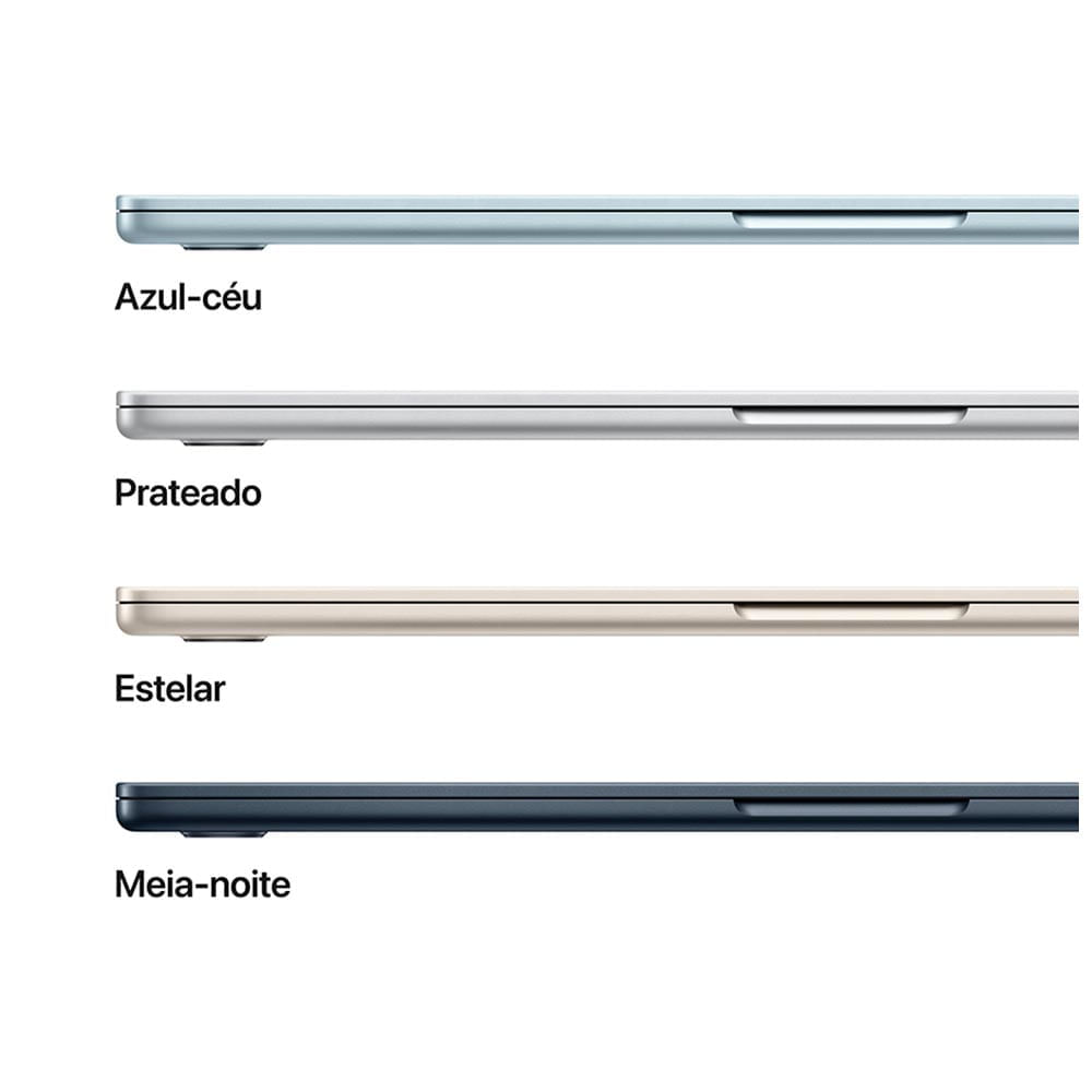Notebook Apple MacBook Air 15,3" M4 (CPU de 10 núcleos, GPU de 10 núcleos, 16GB RAM, 512GB SSD) - Meia-noite Bivolt