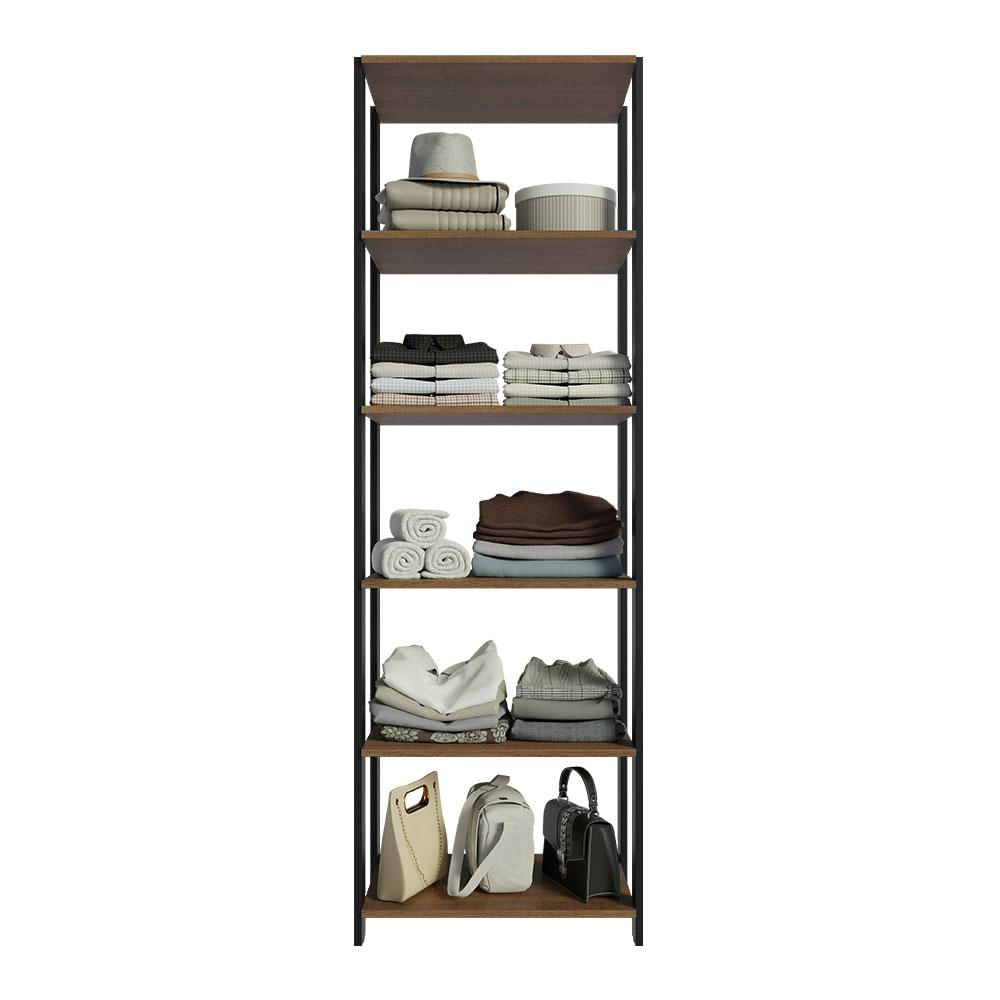 Closet Aberto Guarda-Roupa 59cm Rustic/Preto Madesa Rustic/Preto