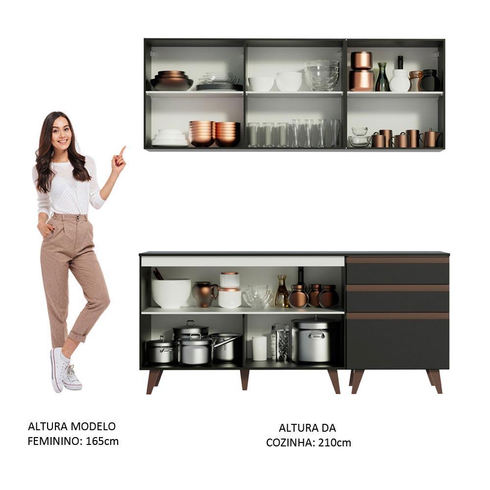 Miniatura Armário de Cozinha Compacta Madesa Reims com Balcão 5 Portas 3 Gavetas Preto Preto
