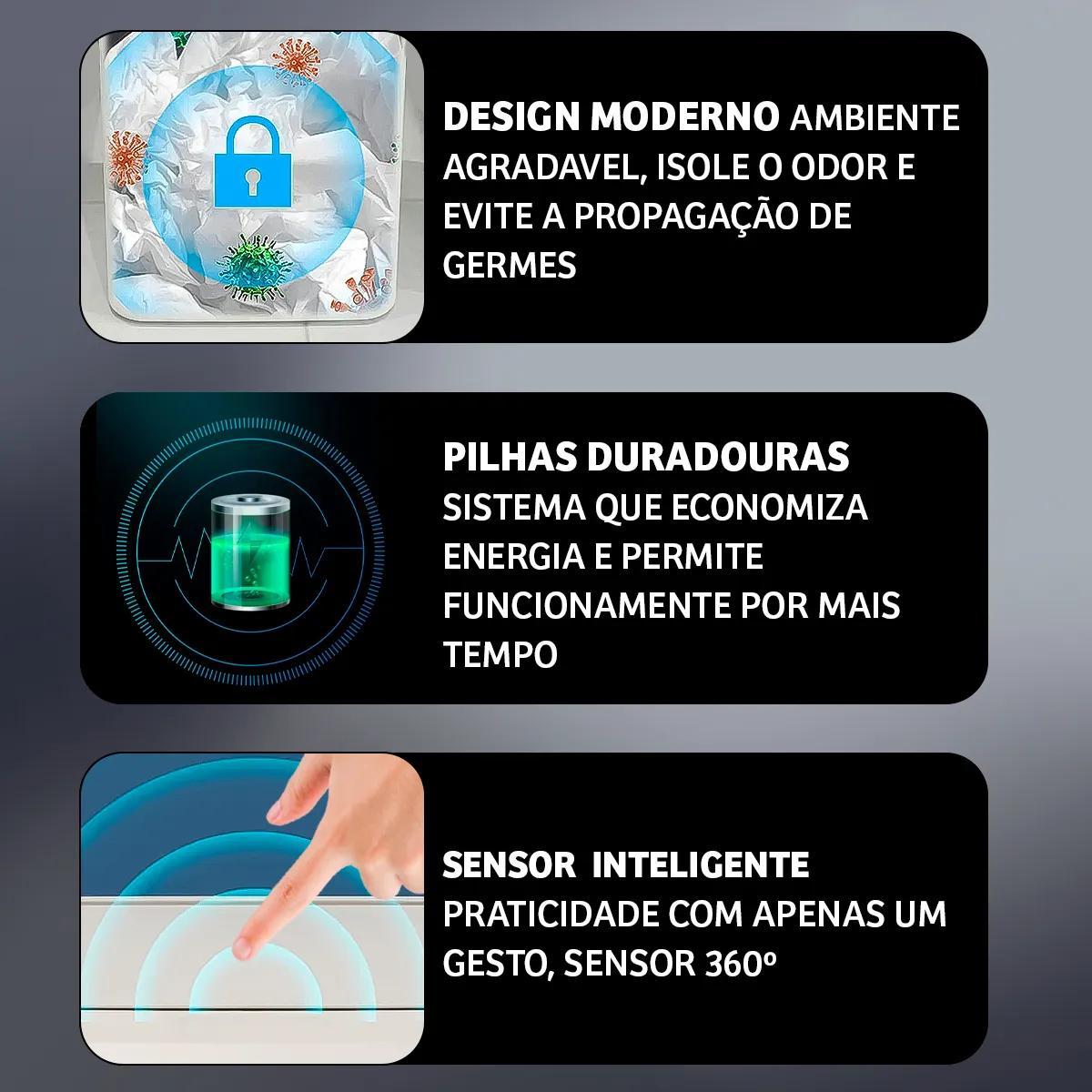 Lixeira Automática Com Sensor 18 Litros - Cinza