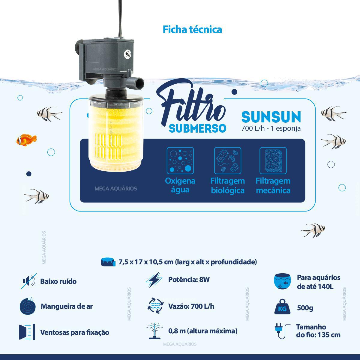 Miniatura Filtro Esponja Amarela Bomba Aquário 140L Sunsun 700 110V