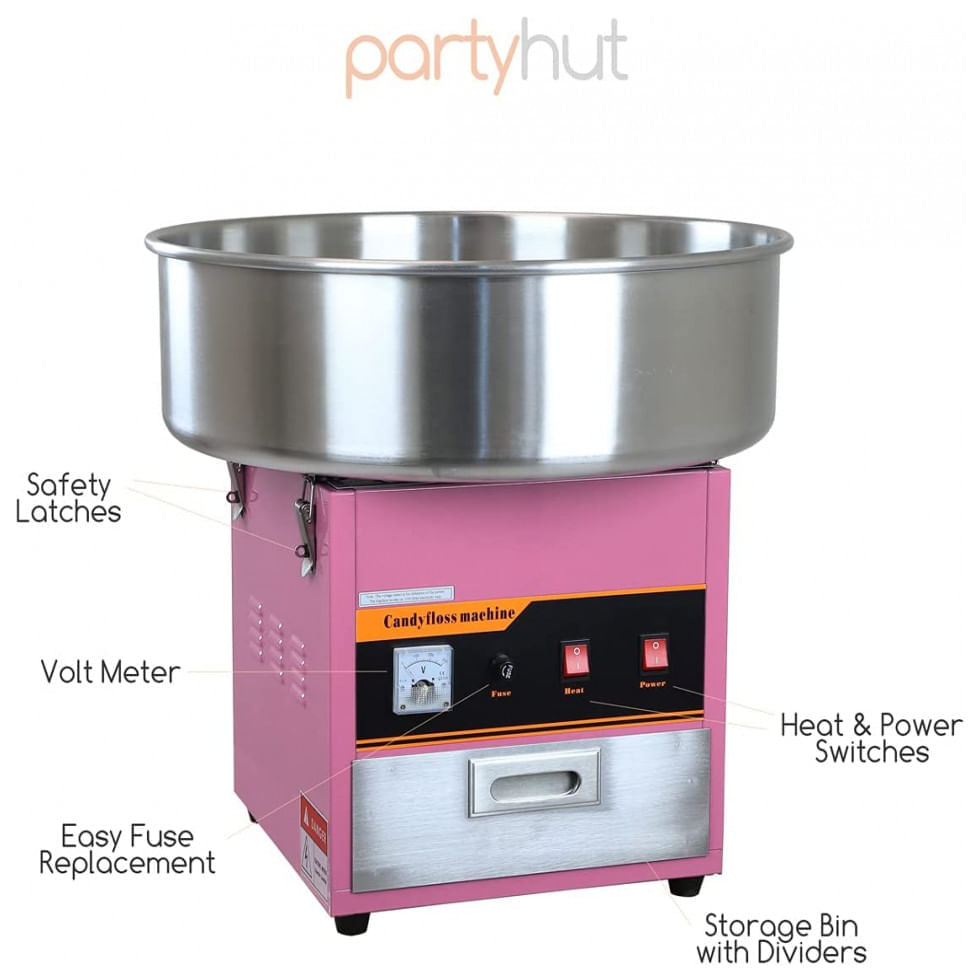 Miniatura Máquina de Algodão Doce Elétrica Profissional em Aço Inoxidável, 110V 1080W, PartyHut, Rosa