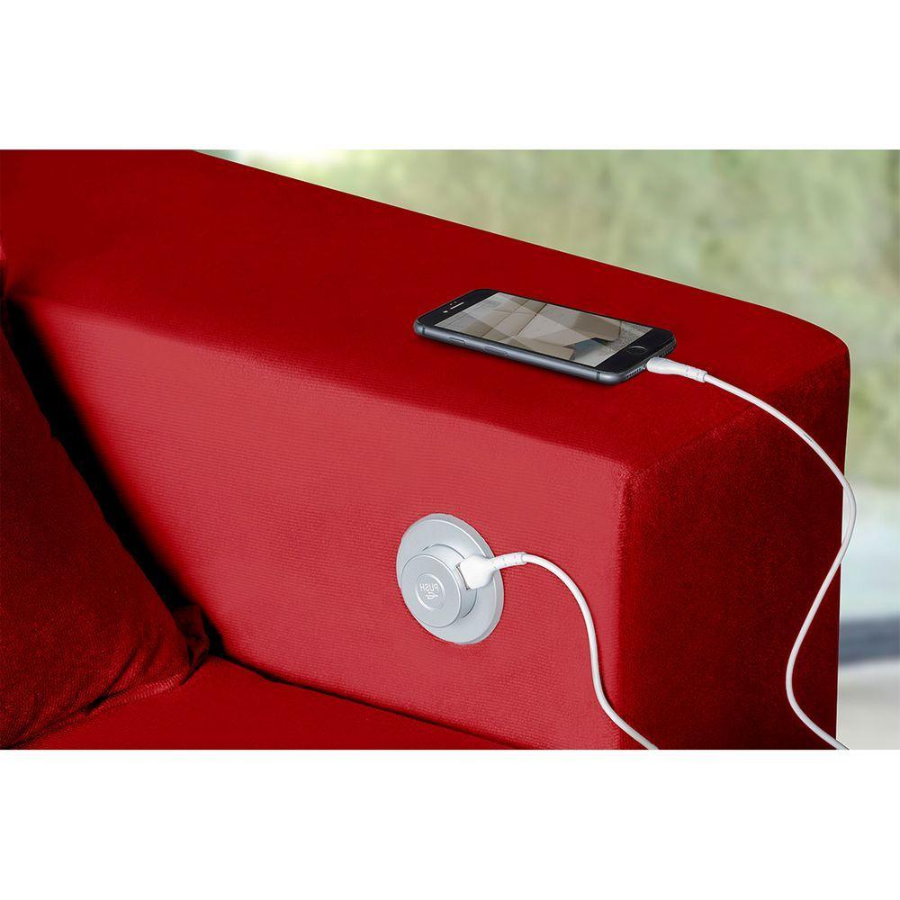 Miniatura Sofá 4 Lugares Retrátil 2,52m 3 Portas Usb Vermelho