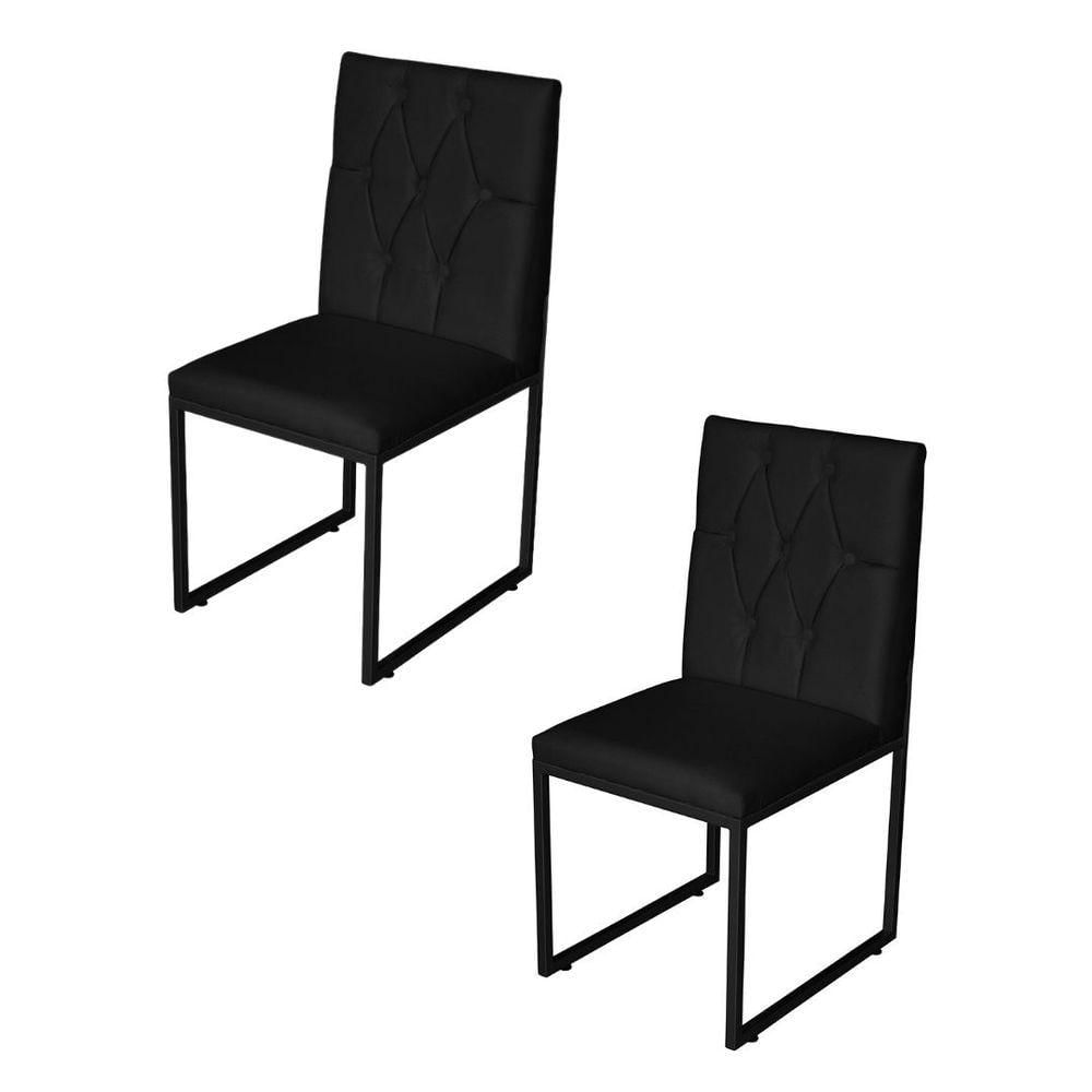 Miniatura Kit 2 Cadeira De Jantar Escritorio Industrial Malta Capitonê Ferro Preto Suede Preto