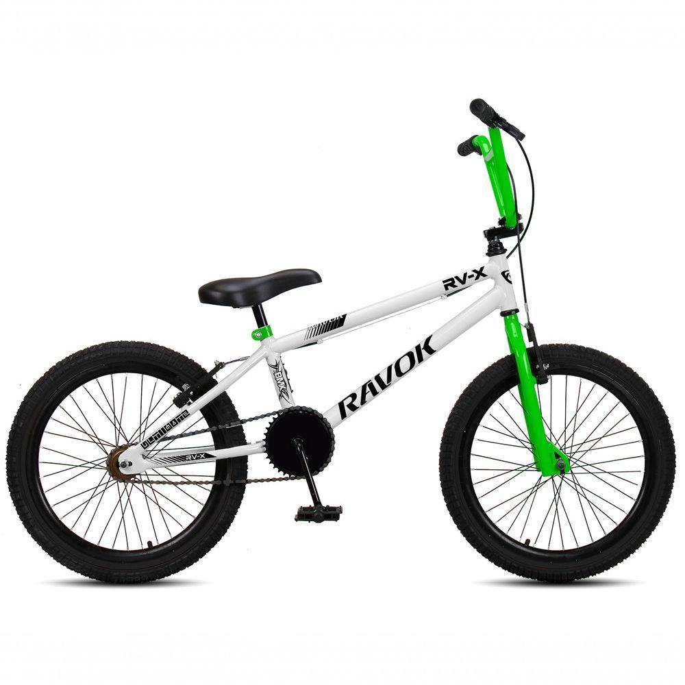 Miniatura Bicicleta BMX Cross Aro 20 RV-X Aro Aero Freio V-brake Ravok Branco Verde