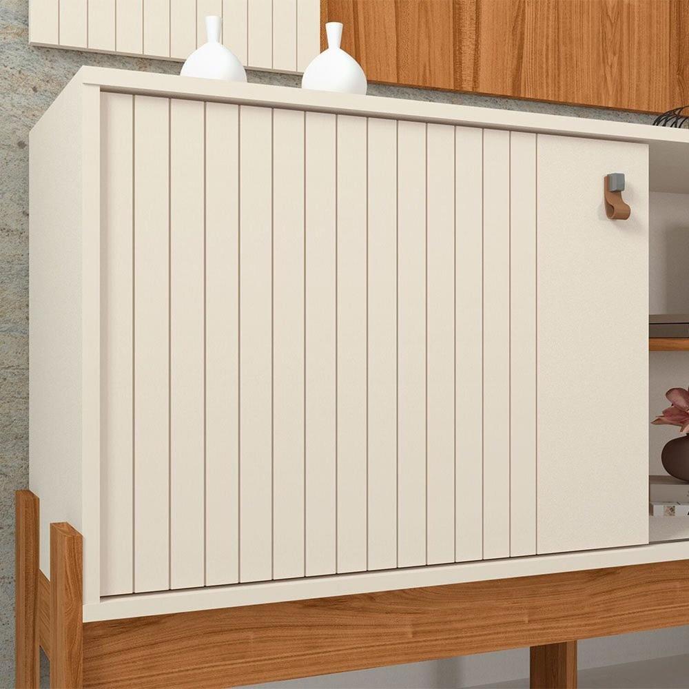 Rack com Painel para Tv 42 Polegadas Wood Perola Metalizado / Cinamomo Mel