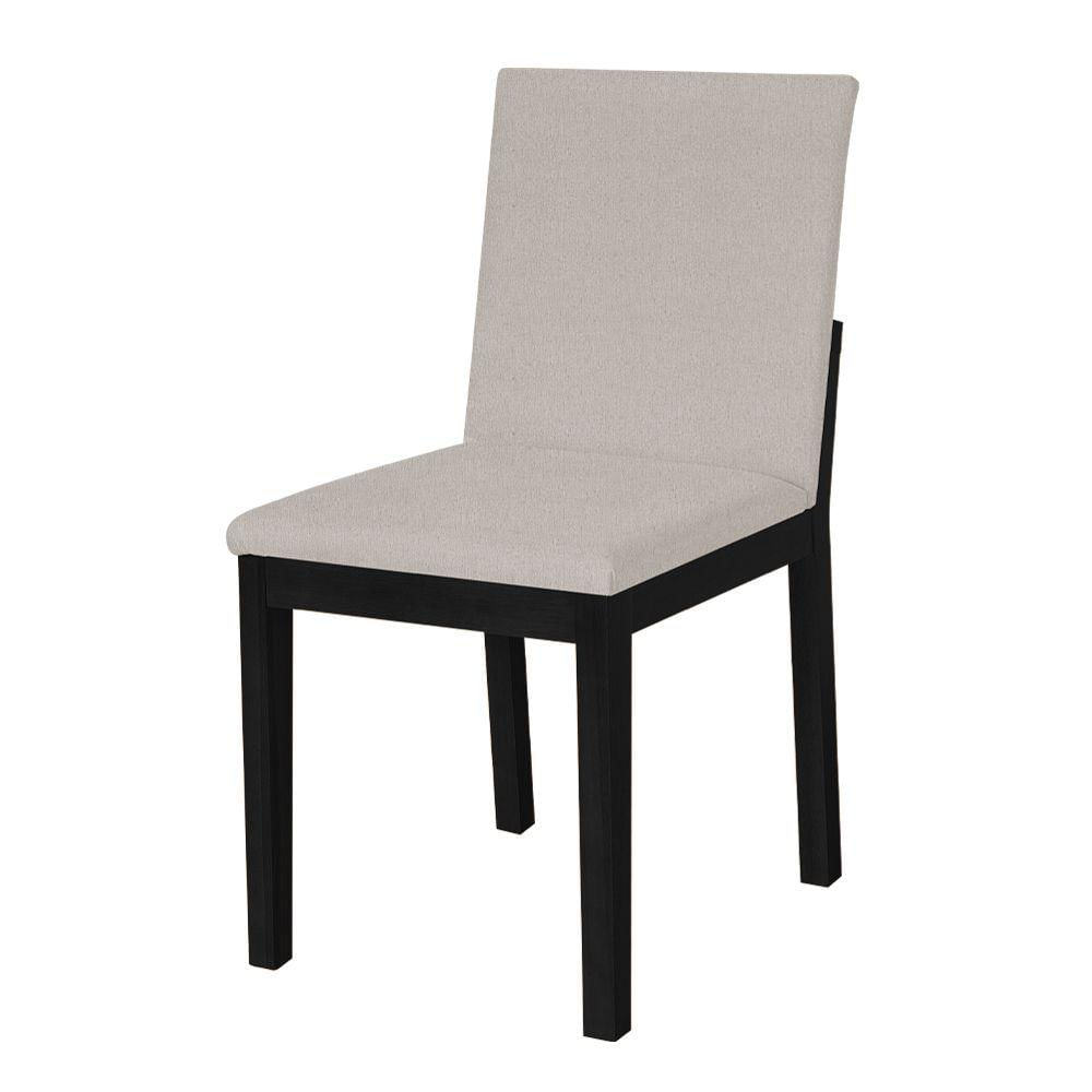 Kit 4 Cadeiras De Jantar Pérola Estofado Liso Linho Bege Base Madeira Maciça Preto