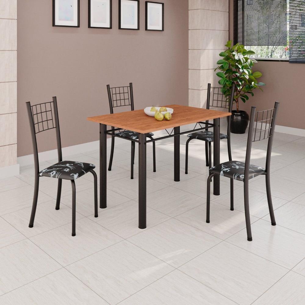 Miniatura Conjunto de Mesa Tubular 100x60cm Tampo em Mdf e 4 Cadeiras Dany Preto
