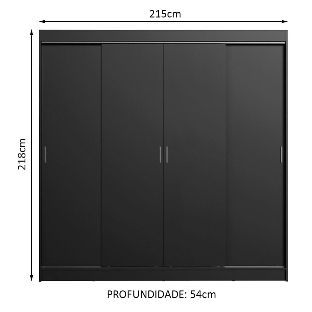 Miniatura Guarda-Roupa Casal Madesa Austin 4 Portas de Correr 3 Gavetas Preto Cor:Preto
