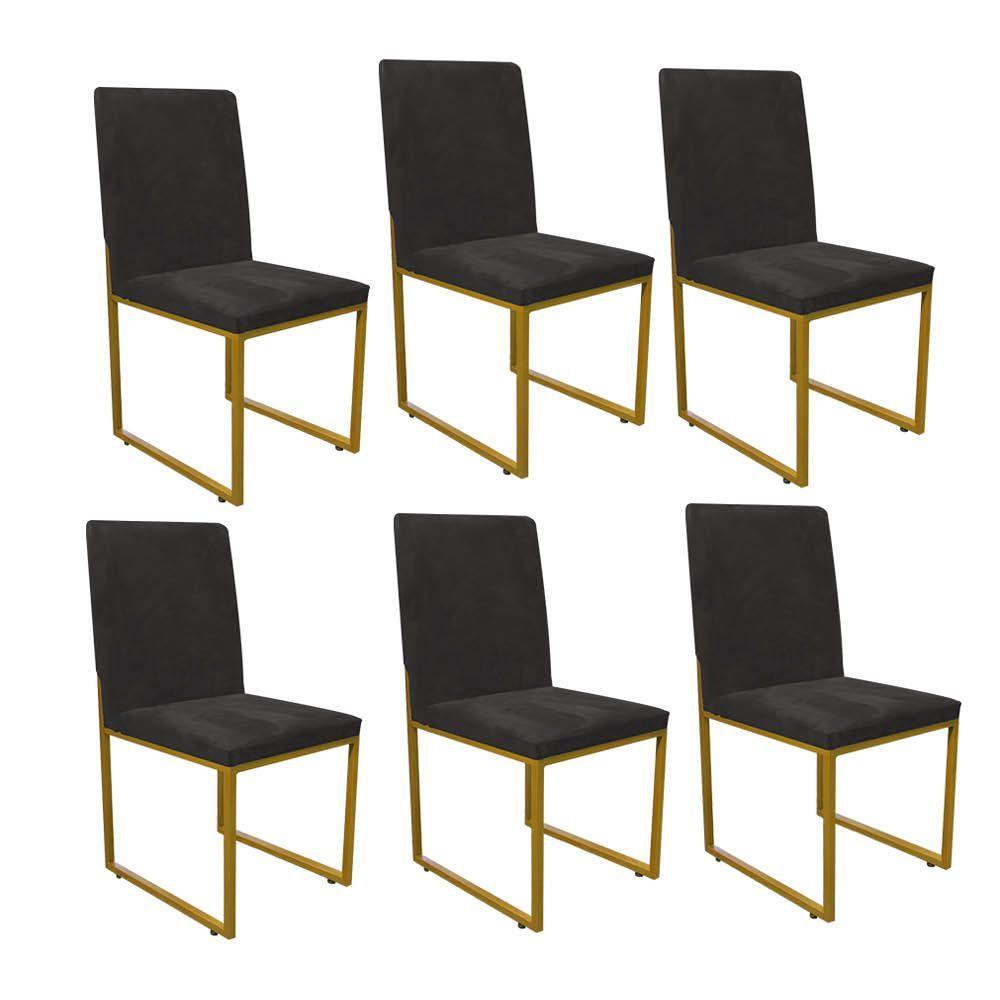 Miniatura Kit 06 Cadeira De Jantar Office Sttan Escritório Sala Ferro Dourado Corino Preto - Ahazzo Móveis