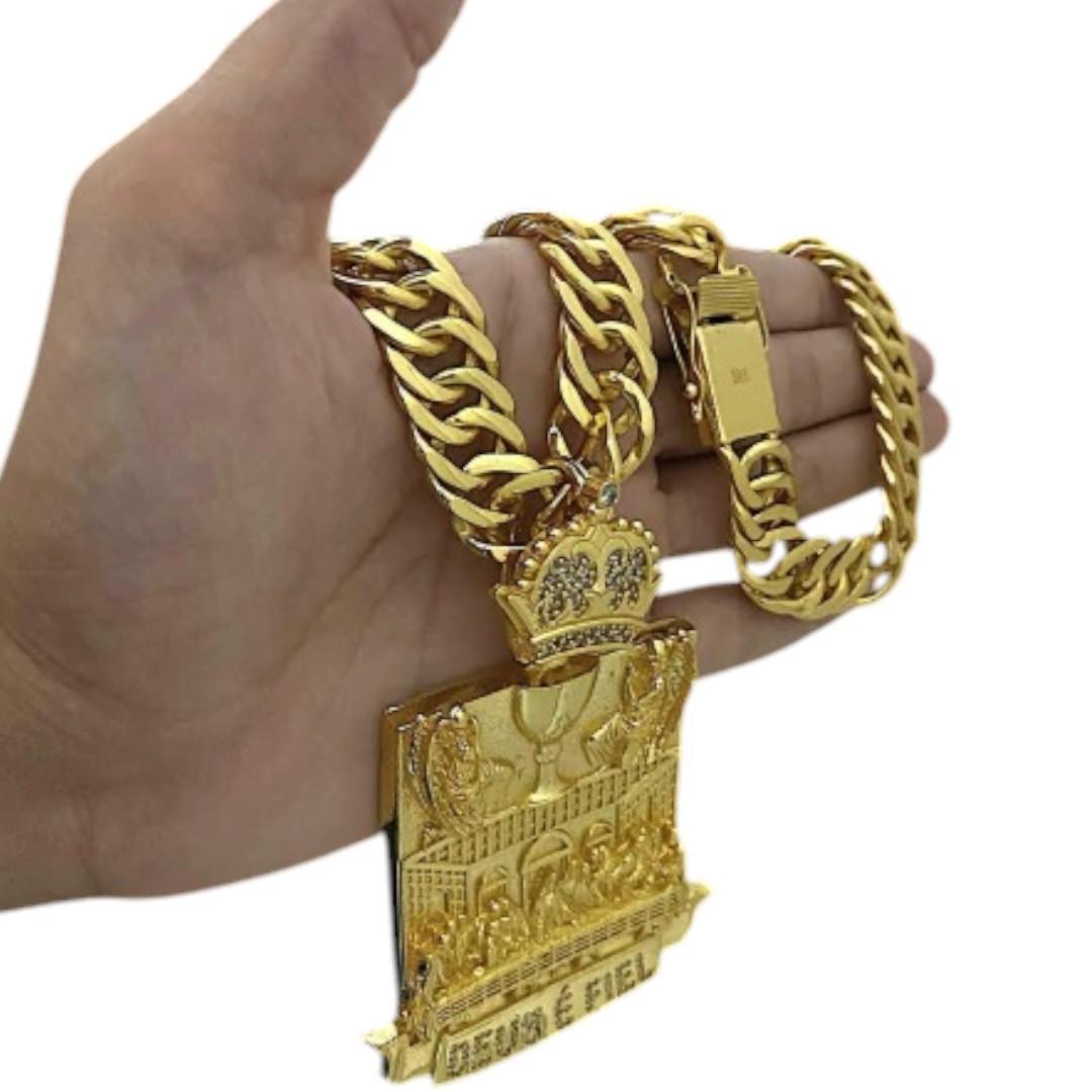 Miniatura Cordão Grumet 15Mm + Pingente Santa Ceia - Banhado A Ouro