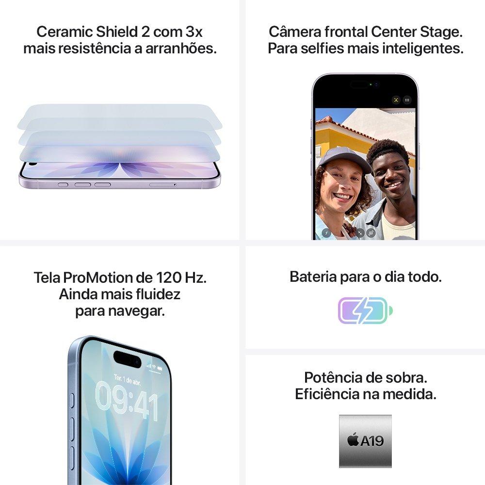 Miniatura iPhone 17 Apple 256GB, Câmera Dupla Fusion 48MP, Tela 6.3" Super Retina XDR, Preto