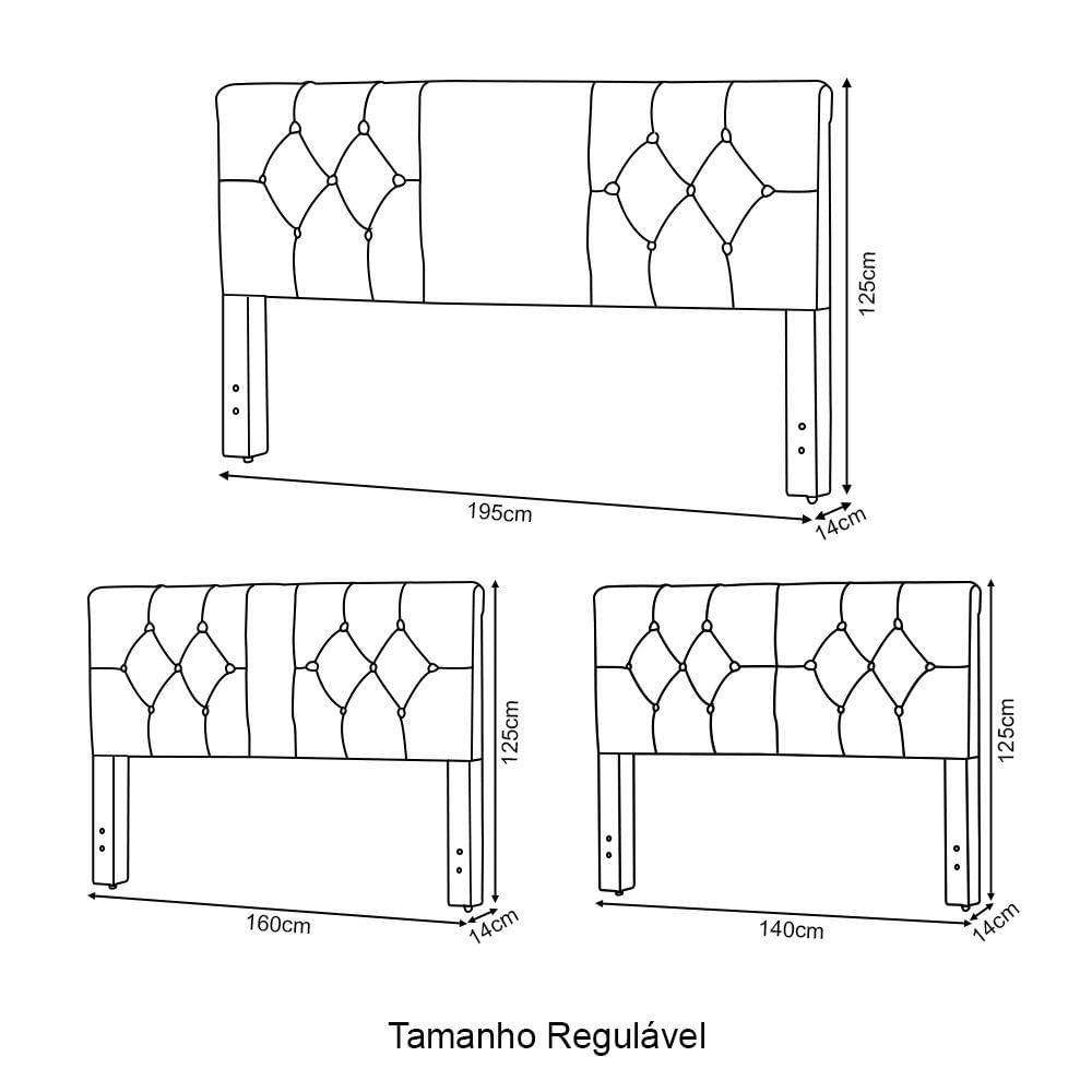 Miniatura Cabeceira Cama Box Emma Completa Regulável 140-160-195cm X 125cm Suede Marrom - Cor: Marrom