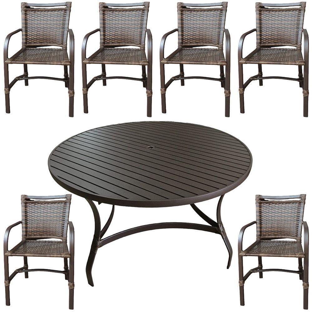 Miniatura Conjunto Mesa Redonda 1,40cm Com 6 Cadeiras Betta Em Alumínio Área Externa Marrom