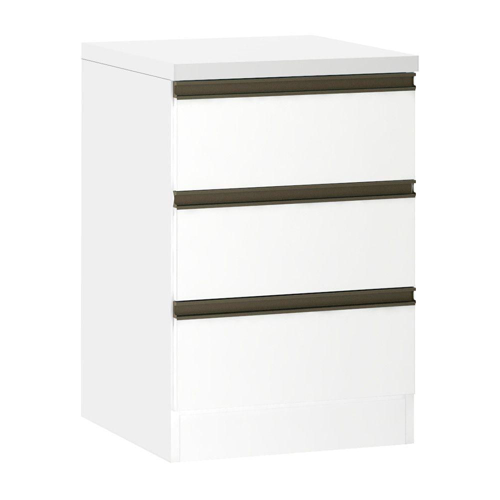 Miniatura Mesa De Cabeceira 3 Gavetas 40cm Branco C/Branco Mat