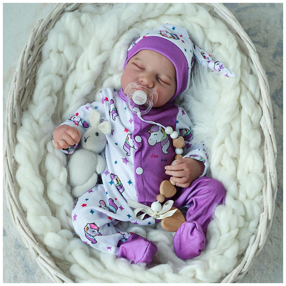 Miniatura Bebê Recém-Nascido Newborn,Boneca Realista WOOROY, Bebê Reborn de 45 cm com Corpo Completo de Vinil, Menina com Silicone, Detalhes Anatômicos,