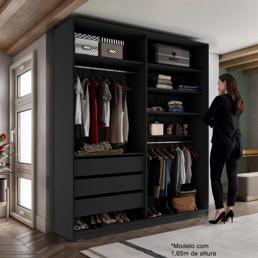 Miniatura Closet Solteiro 100% Mdf Bp 159,5cm 3 Gavetas Monreale Preto