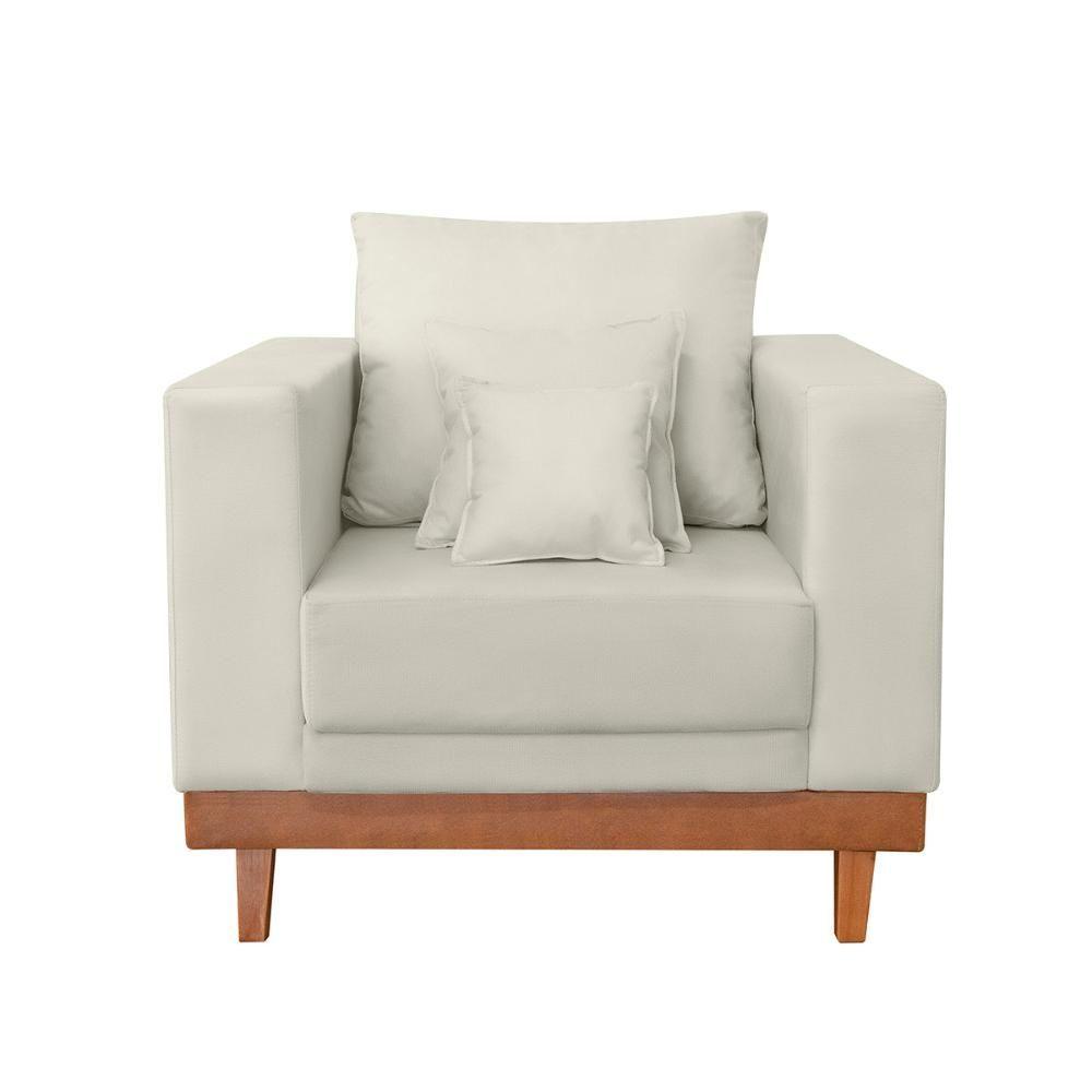 Miniatura Sofá Poltrona Living Base Madeira Sala Quarto Recepção Suede Bege