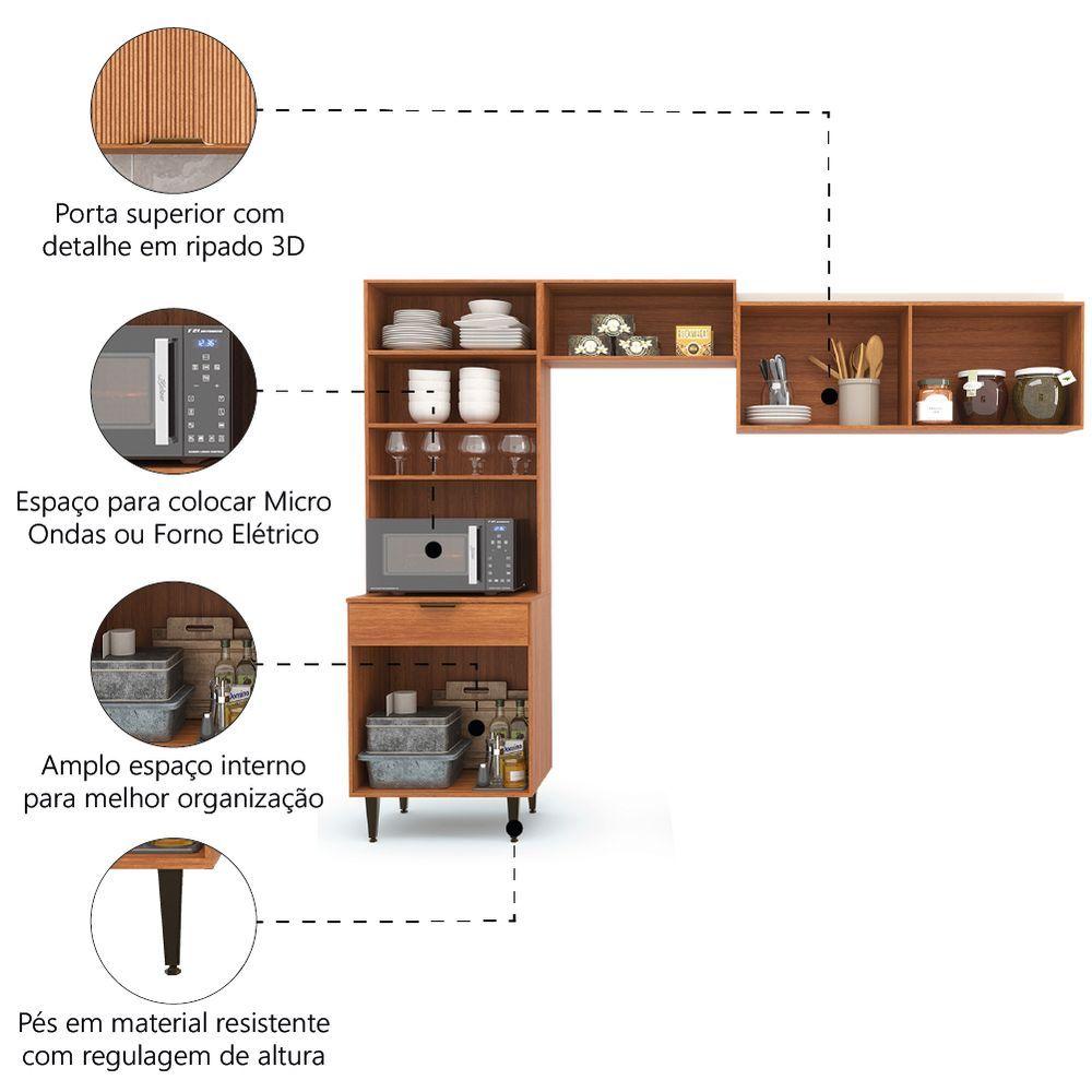 Miniatura Armário De Cozinha Completa 4 Portas Ripado 3d 1 Gaveta Nicho Madeirado off White Vitória Batrol