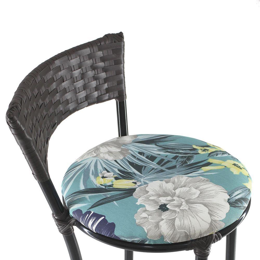 Miniatura Jogo Com 8 Banquetas Alta Forts Fibra Uv Bancada, área Goumert, Bar, Piscina, Balcão, Azul Floral