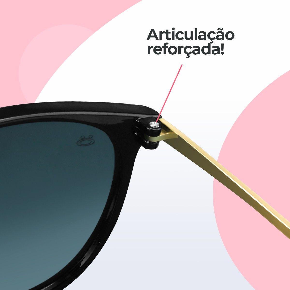 Oculos Sol Feminino Preto Redondo Protecao Uv Acetato + Case