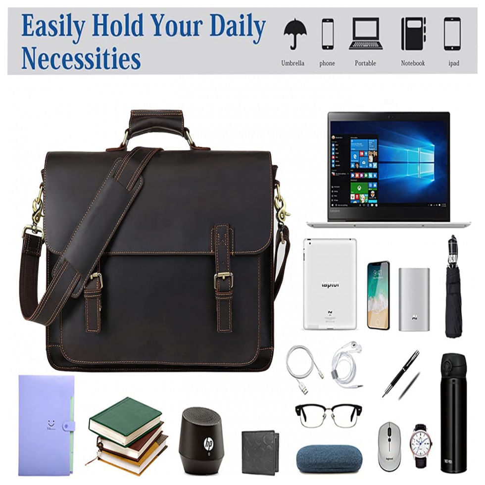 Miniatura Bolsa Maleta UBANT de Couro Unissex para Laptop , Marrom