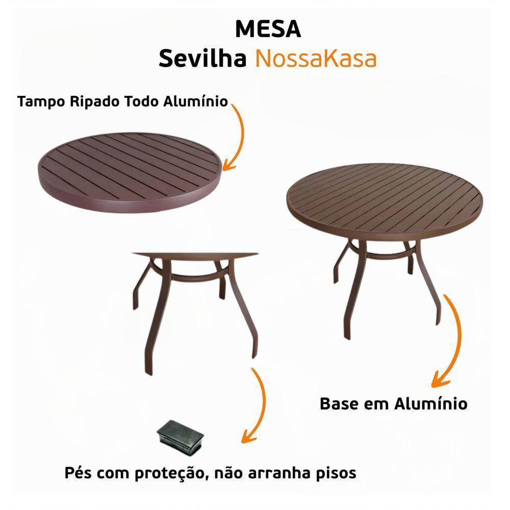 Miniatura Mesa 1,20m Ripada Alumínio Resistente área Externa Piscina Jardim Jantar Marrom