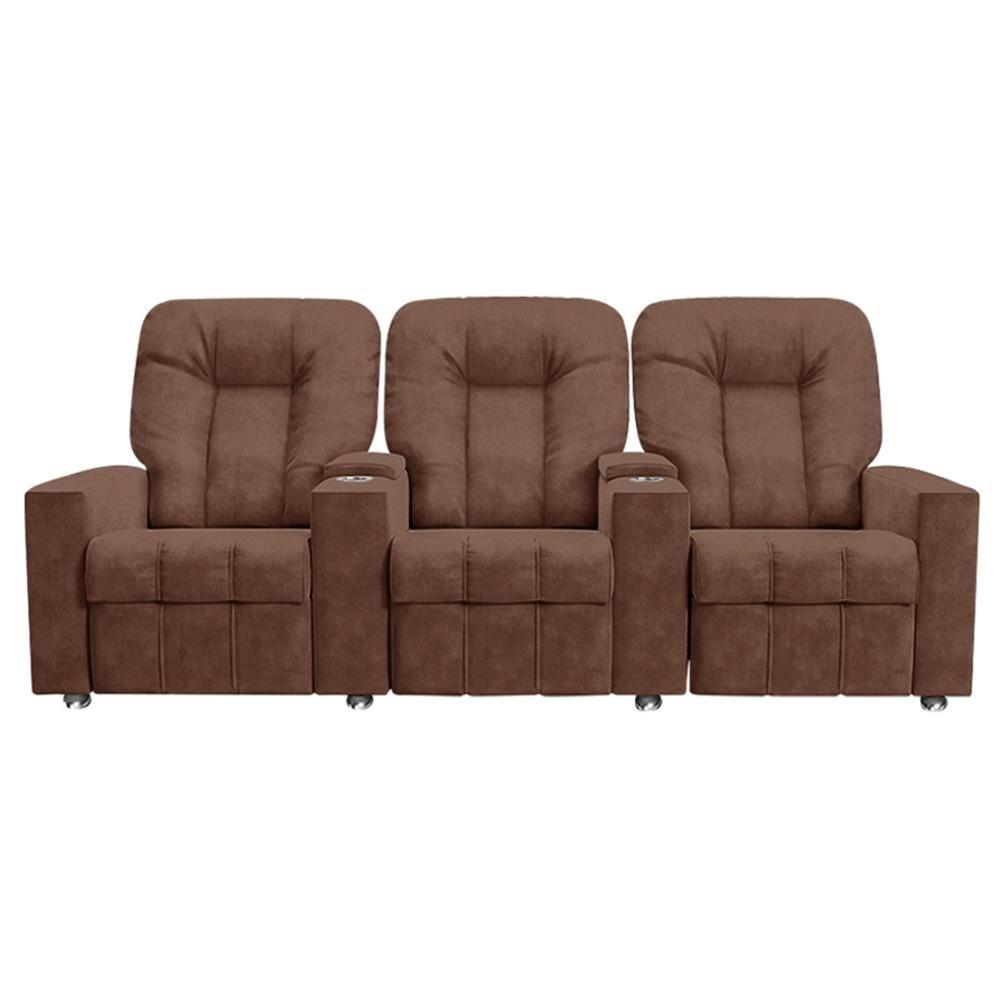 Miniatura Poltrona Reclinável Para Cinema 3 Lugares Praddo Fh9 Veludo Terracota - Mpozenato