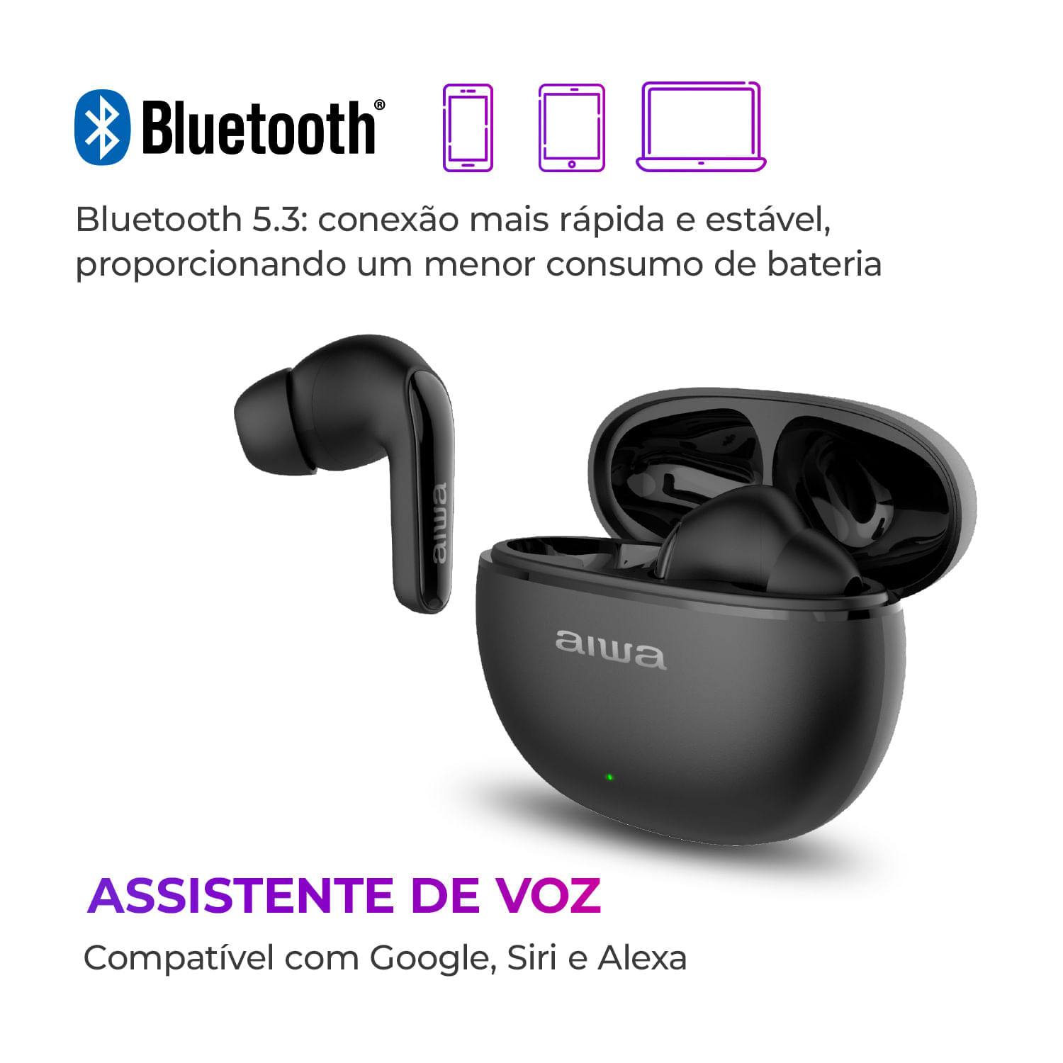 Miniatura Fone de Ouvido Earbud AIWA EB-01-B BT IPX5 ANC Modo Ambiente BIV