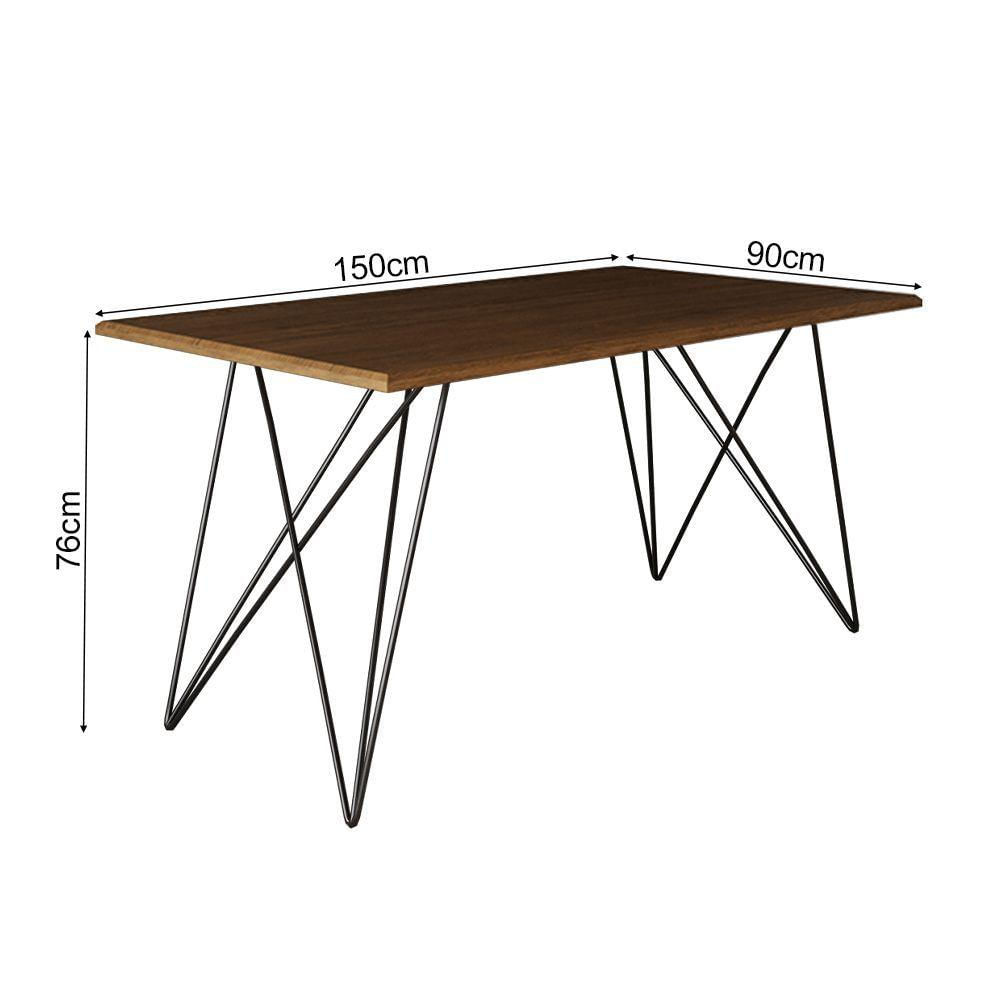 Miniatura Conjunto Mesa De Jantar 6 Cadeiras Katrina Preto Trama Premium Amêndoa 150 Cm - Cor: Marrom