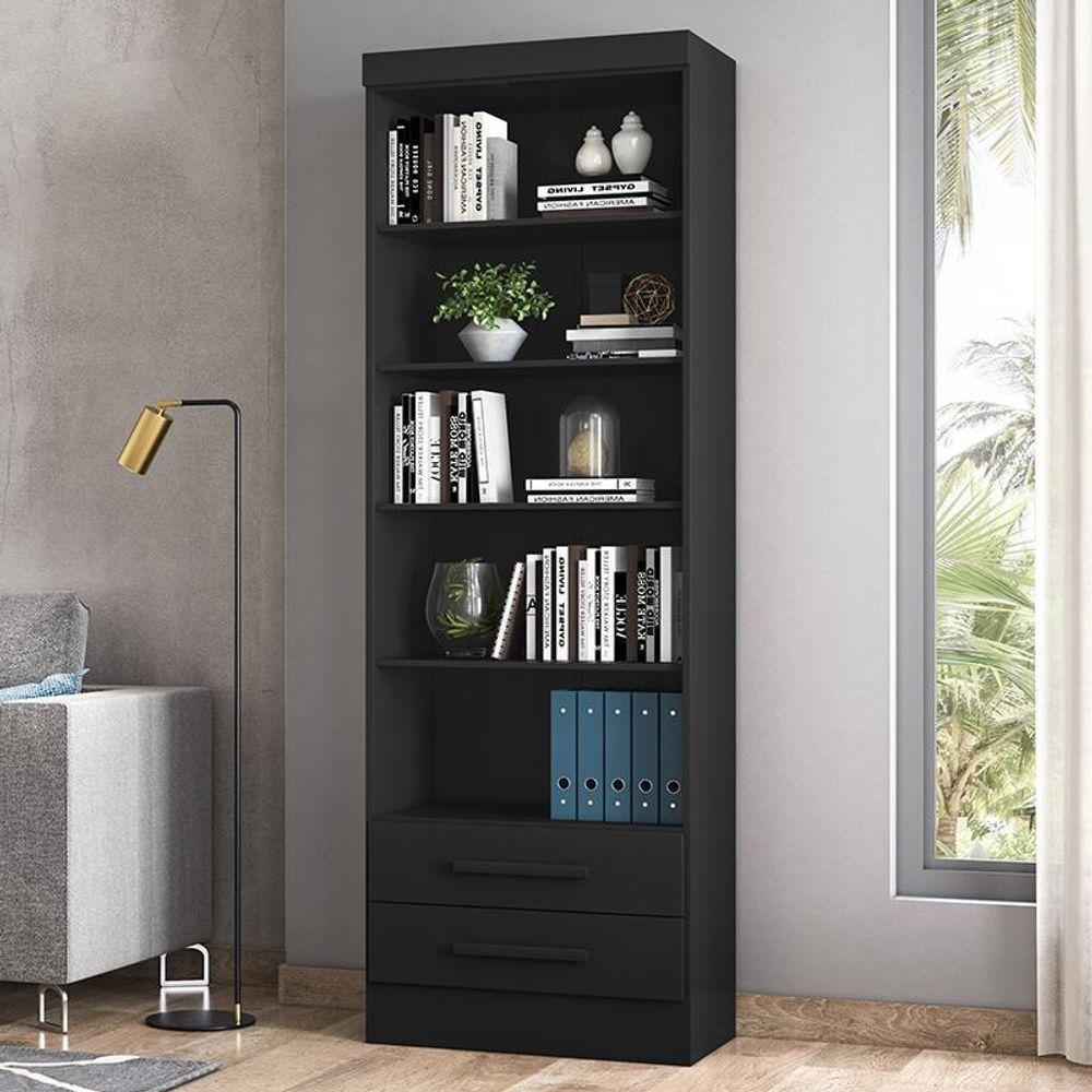 Miniatura Estante Livreiro Com 2 Gavetas 3420 Preto Fosco - Qmovi Preto Fosco