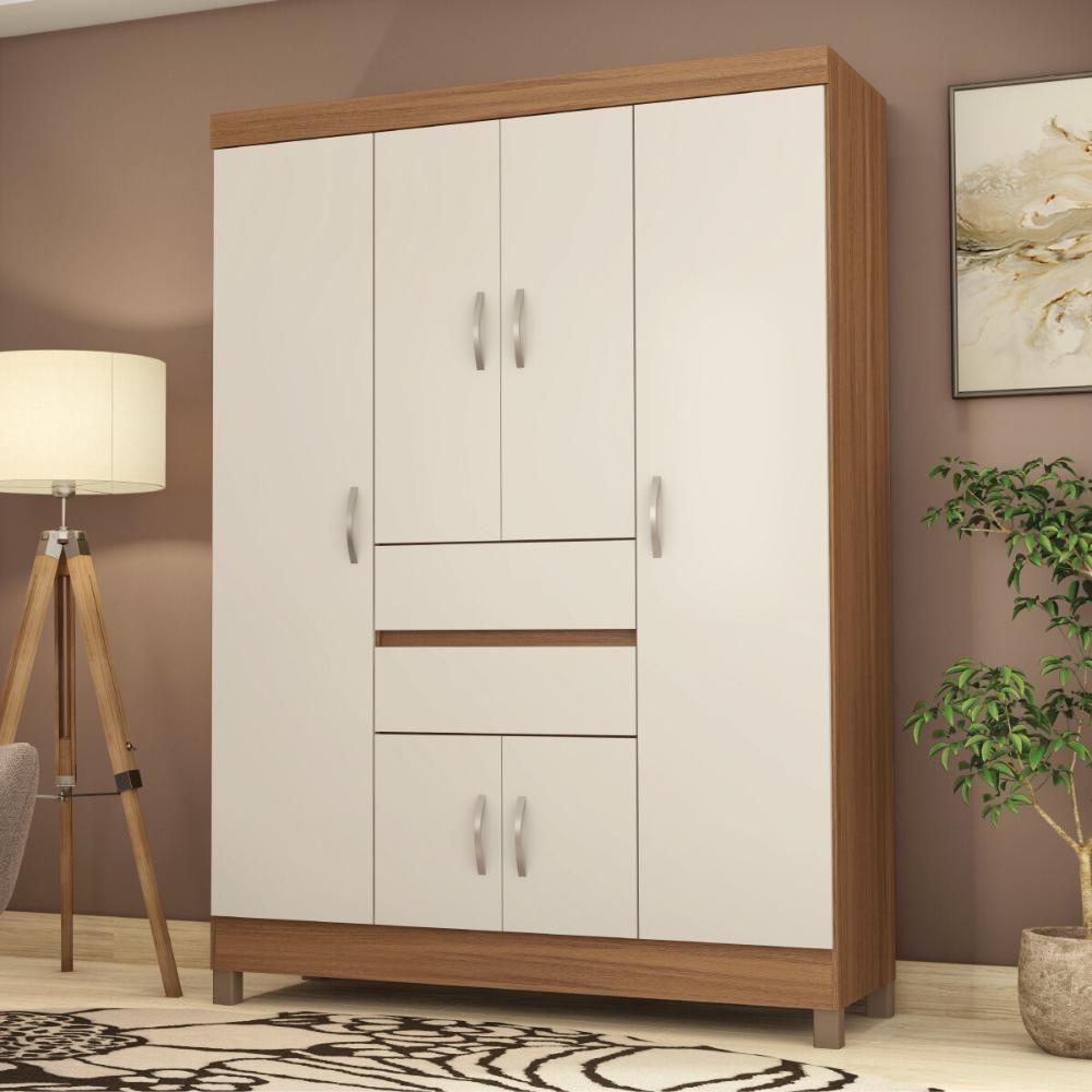 Miniatura Guarda-roupa Com 6 Portas E 2 Gavetas 128cm Multimóveis Cr35283 Amêndola/off White