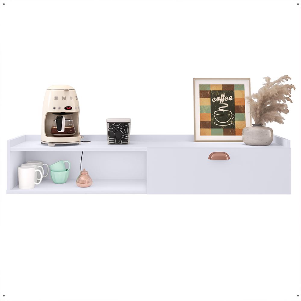 Miniatura Aparador Suspenso Pequeno Cantinho Café 1 Porta Nicho Decor Sala Cozinha Hall Entrada Retrô - Branco - RPM