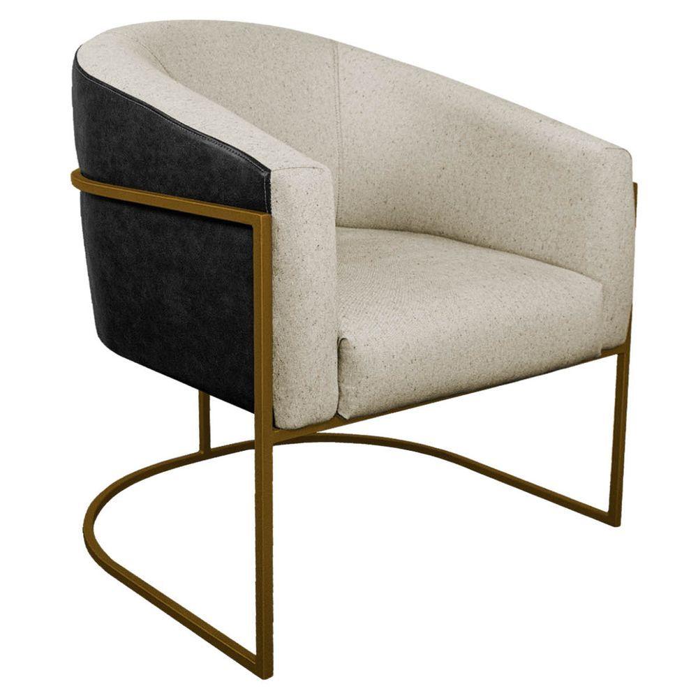 Miniatura Poltrona Base de Ferro Preto e Linho Bege