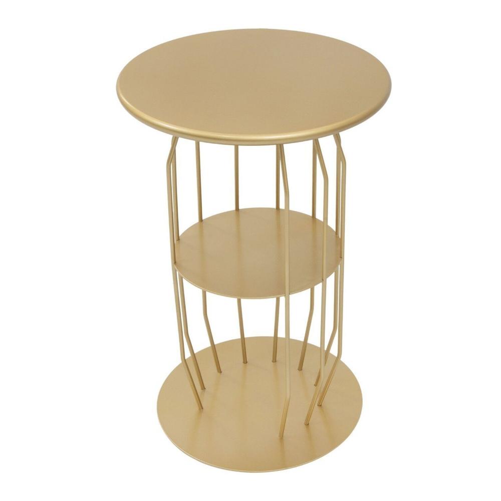 Miniatura Mesa Lateral Silueta Baixa Redonda Luxo Minimalista Dourado