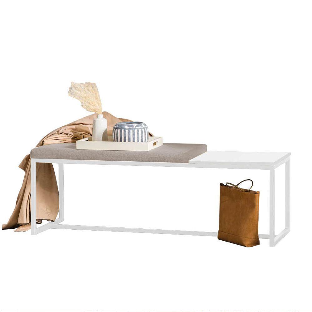 Miniatura Banco Recamier Puff 160cm Industrial Branco Corino Bege Tampo Quadrado Mdf Branco