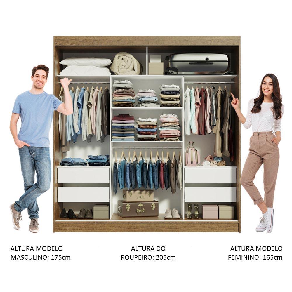 Miniatura Guarda-Roupa Casal Madesa Reno 3 Portas de Correr de Espelho - Rustic/Branco Rustic/Branco