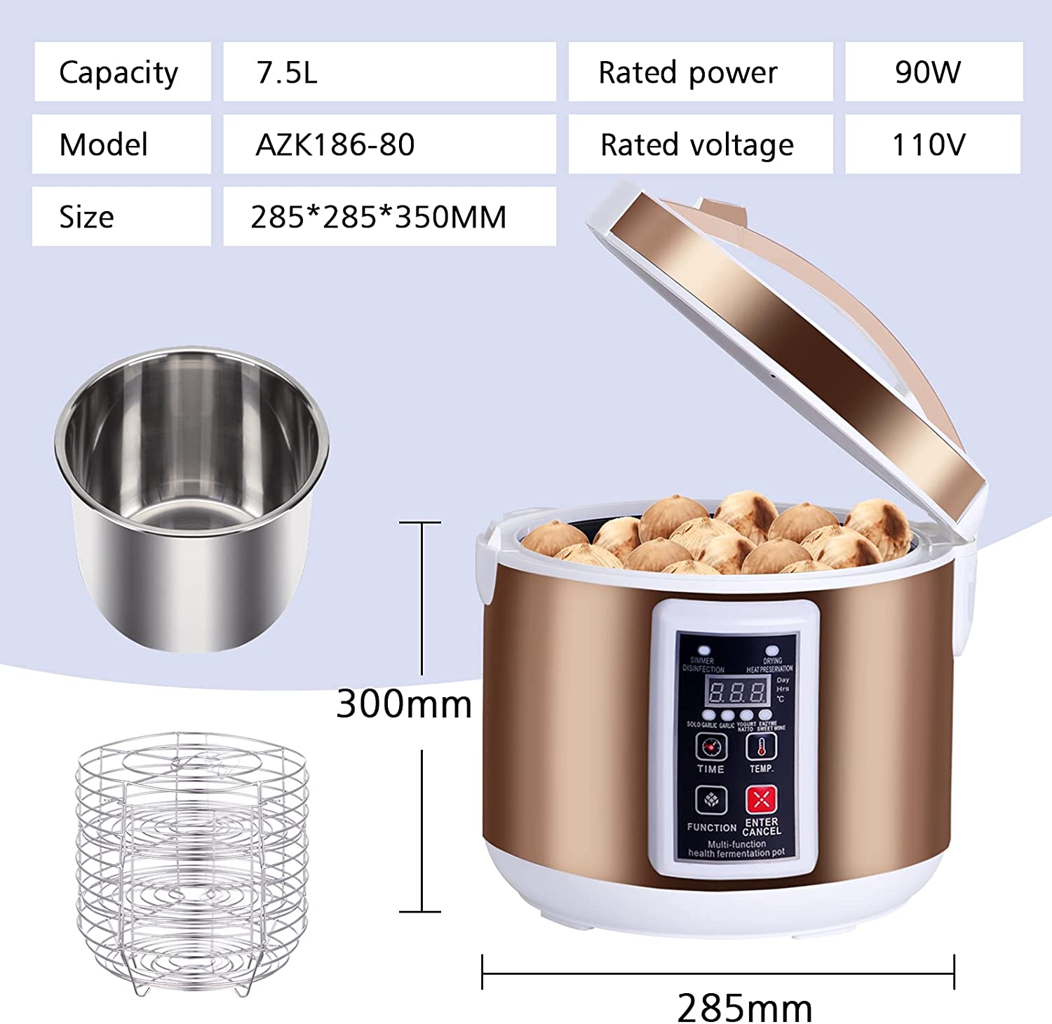 Miniatura Black Garlic Máquina Fermentadora Automática 6L para P roduzir Alho Negro 110V Dourada