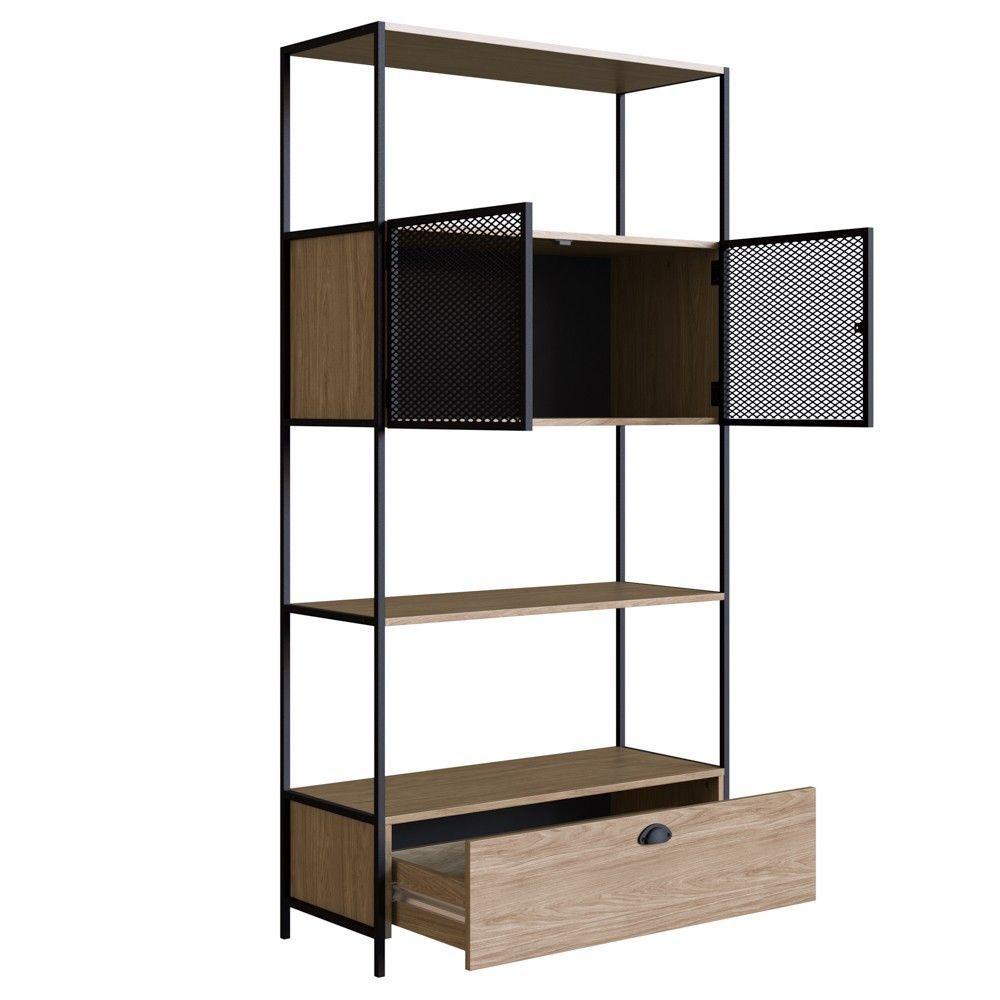 Miniatura Estante Livreiro 2 Portas 1 Gaveta Estilo Industrial York Hanover/preto