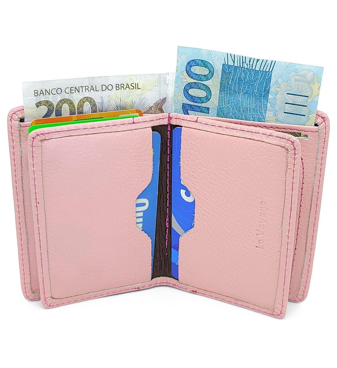 Miniatura Porta Cartões Feminino De Couro Pequeno Cnh Cédulas