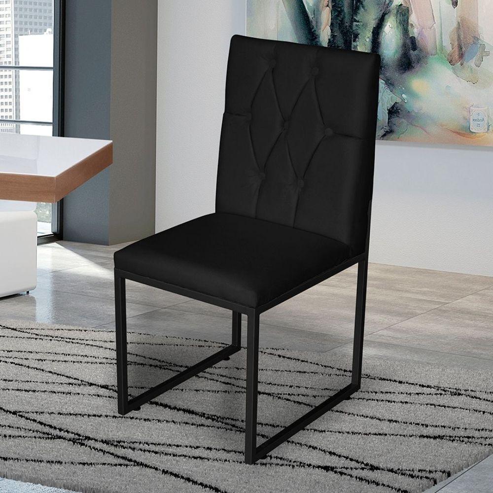Miniatura Kit 2 Cadeira De Jantar Escritorio Industrial Malta Capitonê Ferro Preto Suede Preto